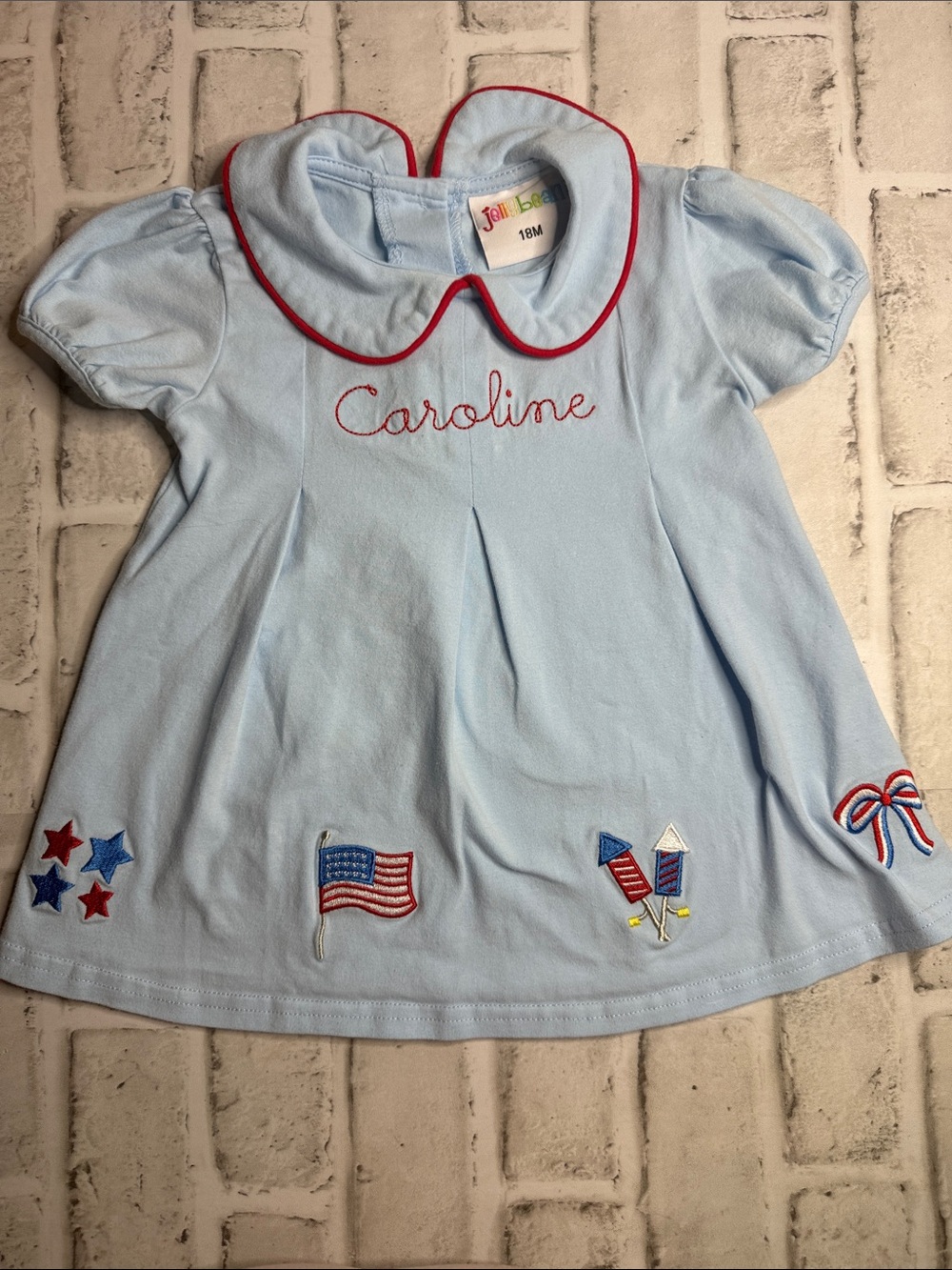Jellybean Baby Girls 18M Blue 4th of July Caroline Embroidered Dress Patriotic